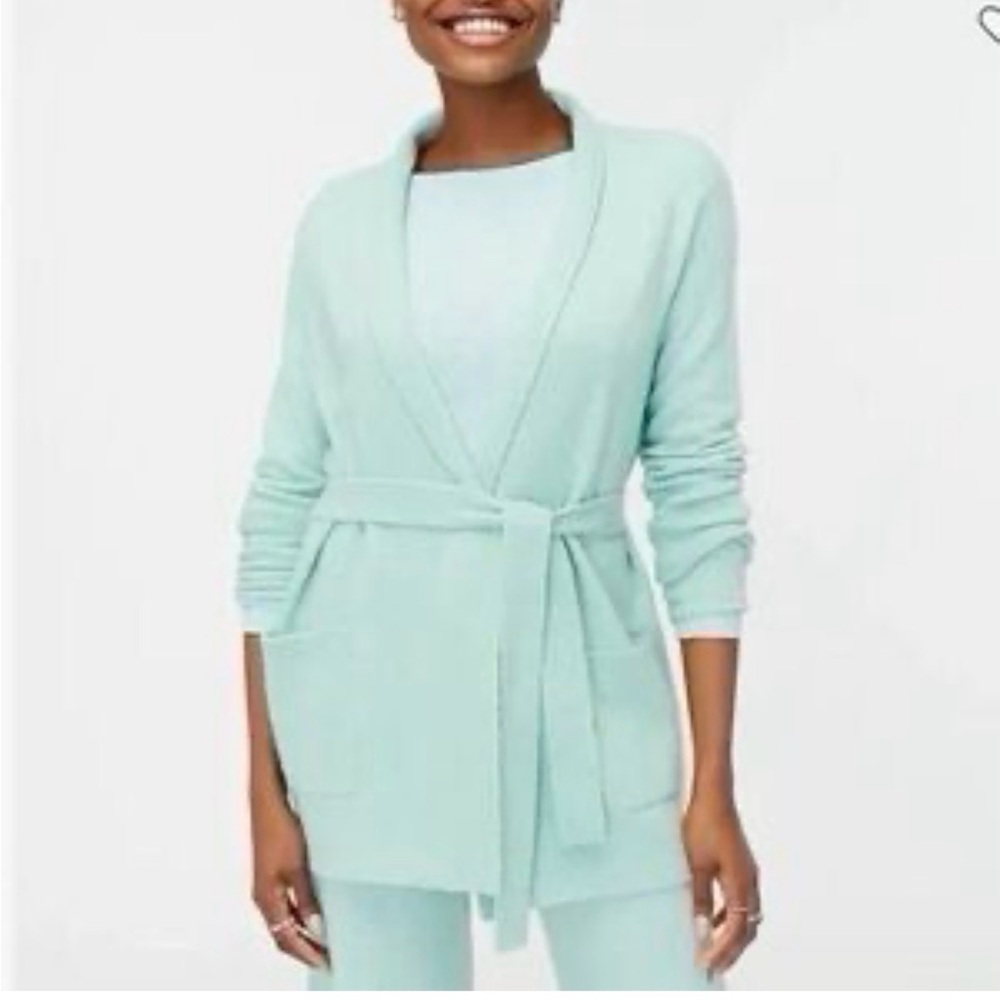 J.Crew extra soft long cardigan wrap sweater aqua mint Spring Easter Size Small